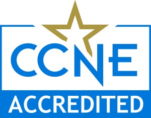 CCNE Accredited logo with a gold star above the letters "CCNE" and the word "Accredited" in blue below.