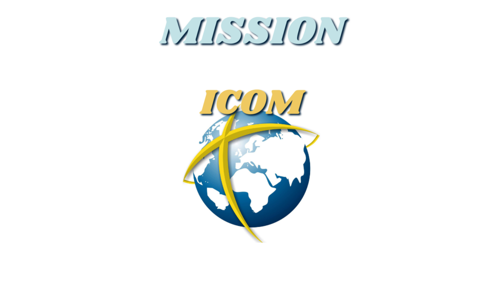 Logo with the word "Mission" above "ICOM" and a globe featuring a yellow cross overlay.